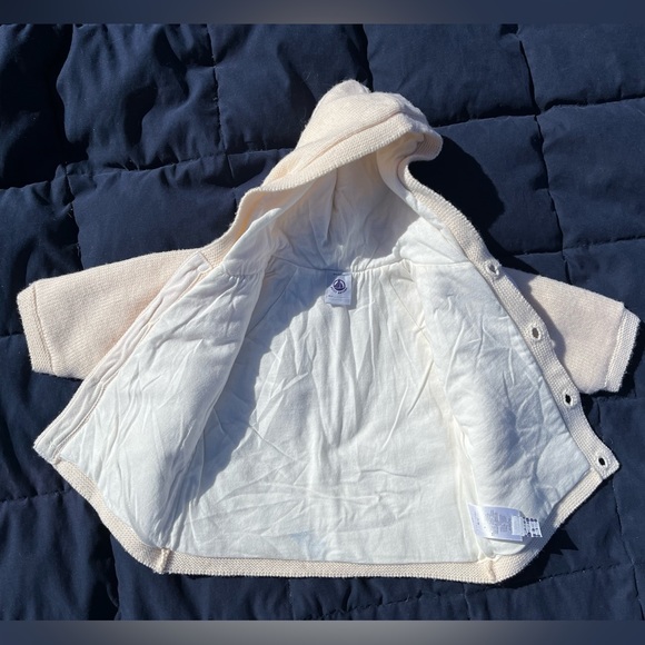 NWT Petit Bateau ivory cardigan w hood. Wool. - Picture 2 of 6